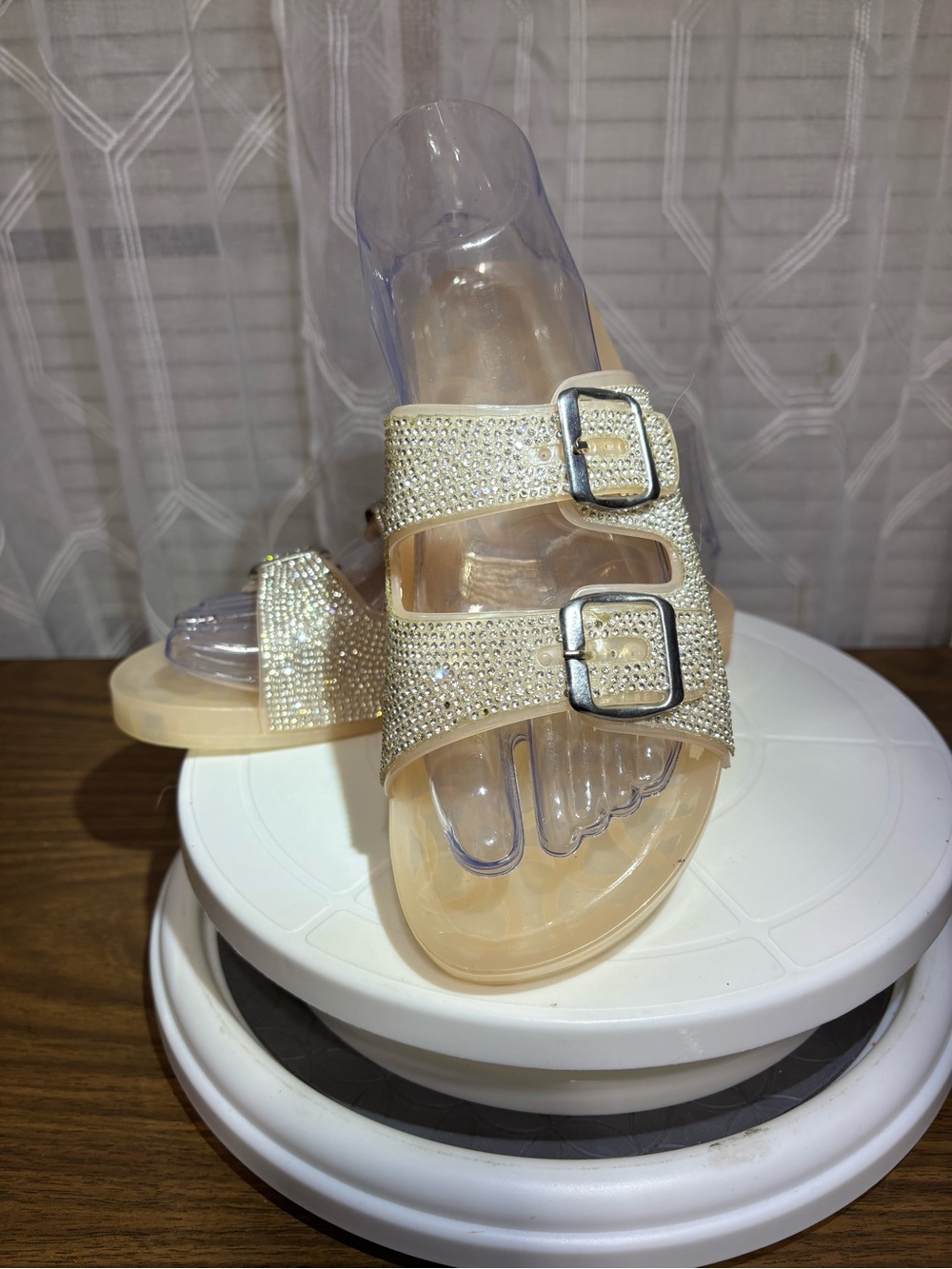 No Name 7 ladies Rhinestone Double Buckle Slide jelly like sandals